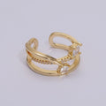 Double Band Ring 18K Gold plated Micro Pave Ring Open adjustable Jewelry U-027 - DLUXCA