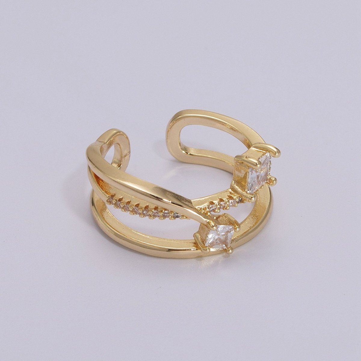 Double Band Ring 18K Gold plated Micro Pave Ring Open adjustable Jewelry U-027 - DLUXCA