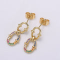 Double Eternity Design 24K Gold Multi Color Pave Cz Stud Earring, Simplicity Rolo Metro Design Earring, , Q-540 - DLUXCA