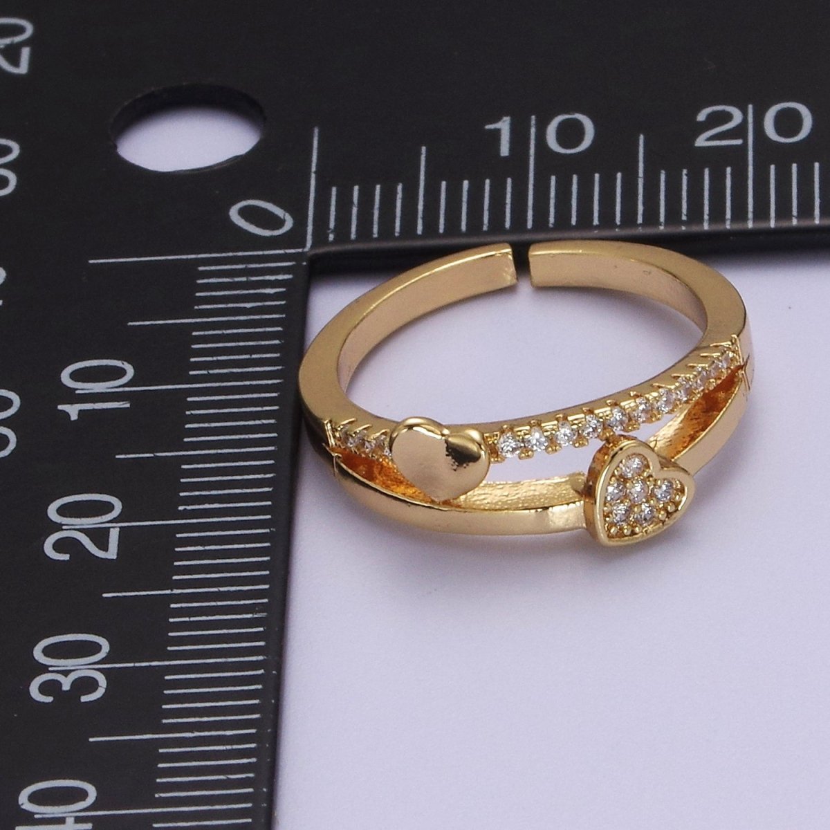 Double Heart Ring Gold plated Dainty CZ Love Jewelry S-508 - DLUXCA