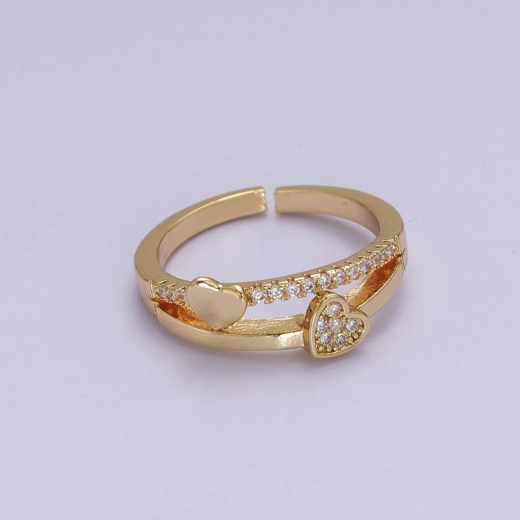 Double Heart Ring Gold plated Dainty CZ Love Jewelry S-508 - DLUXCA