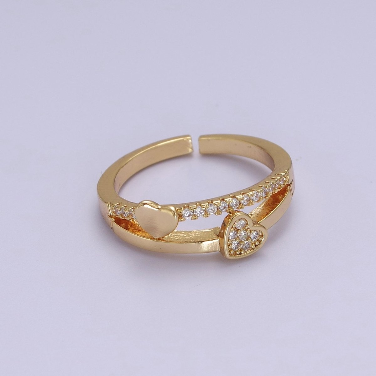 Double Heart Ring Gold plated Dainty CZ Love Jewelry S-508 - DLUXCA