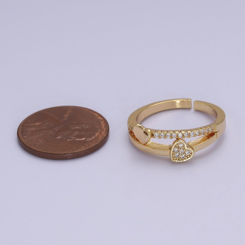 Double Heart Ring Gold plated Dainty CZ Love Jewelry S-508 - DLUXCA