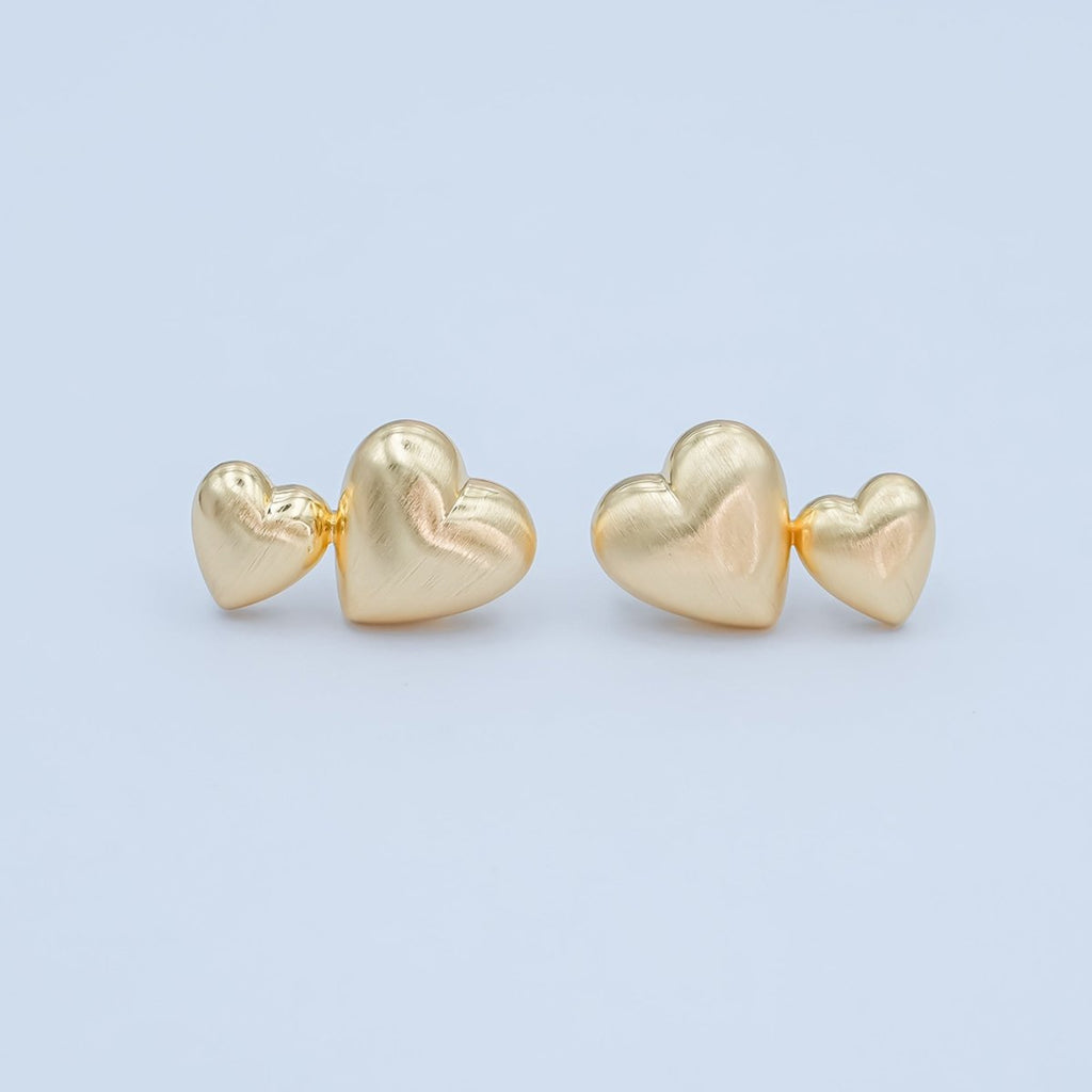 Double Minimalist Heart Stud Earrings in Gold & Silver | AE968 AE979 
