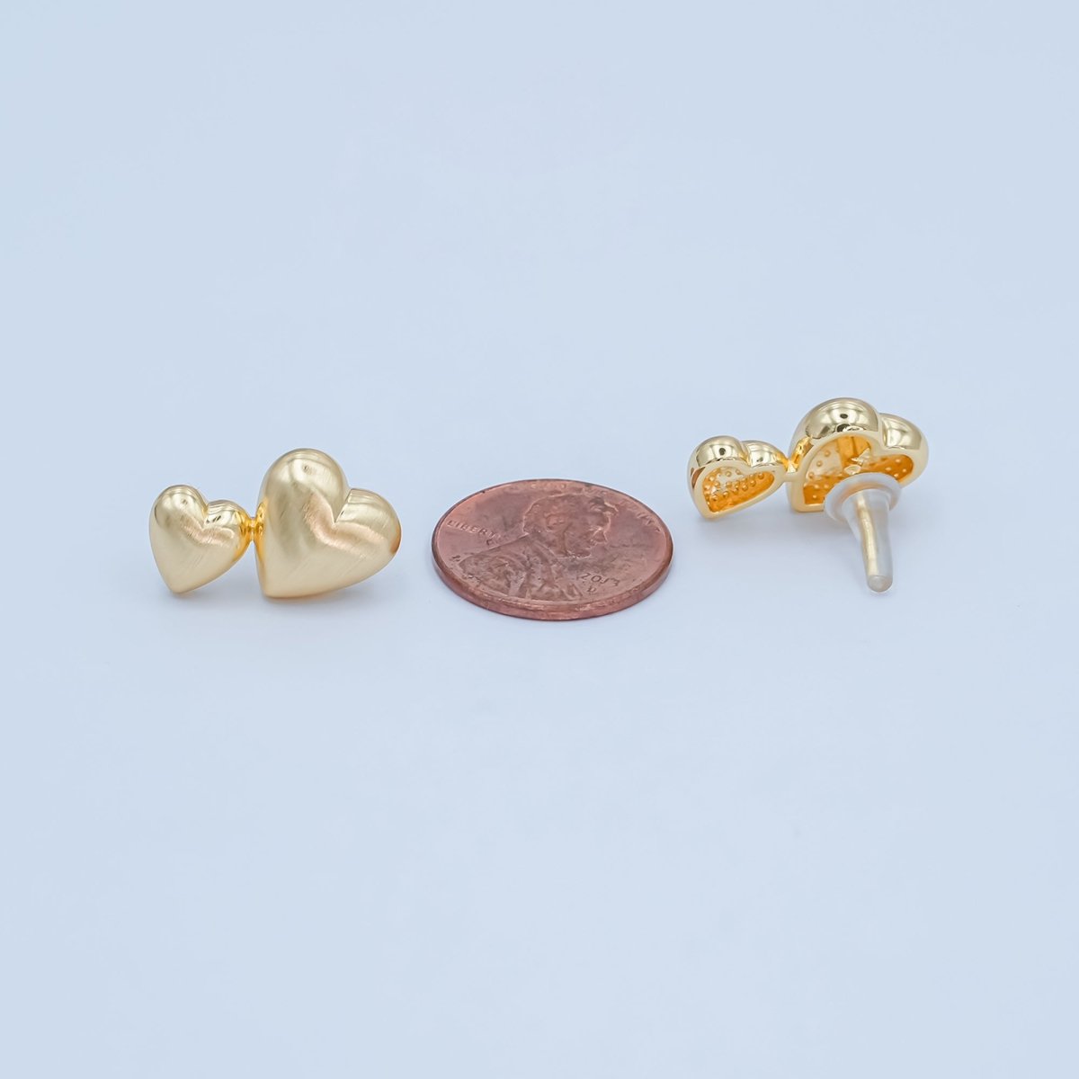 Double Minimalist Heart Stud Earrings in Gold & Silver | AE968 AE979 