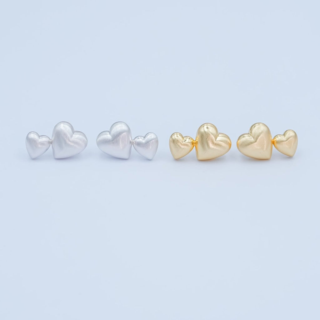 Double Minimalist Heart Stud Earrings in Gold & Silver | AE968 AE979 