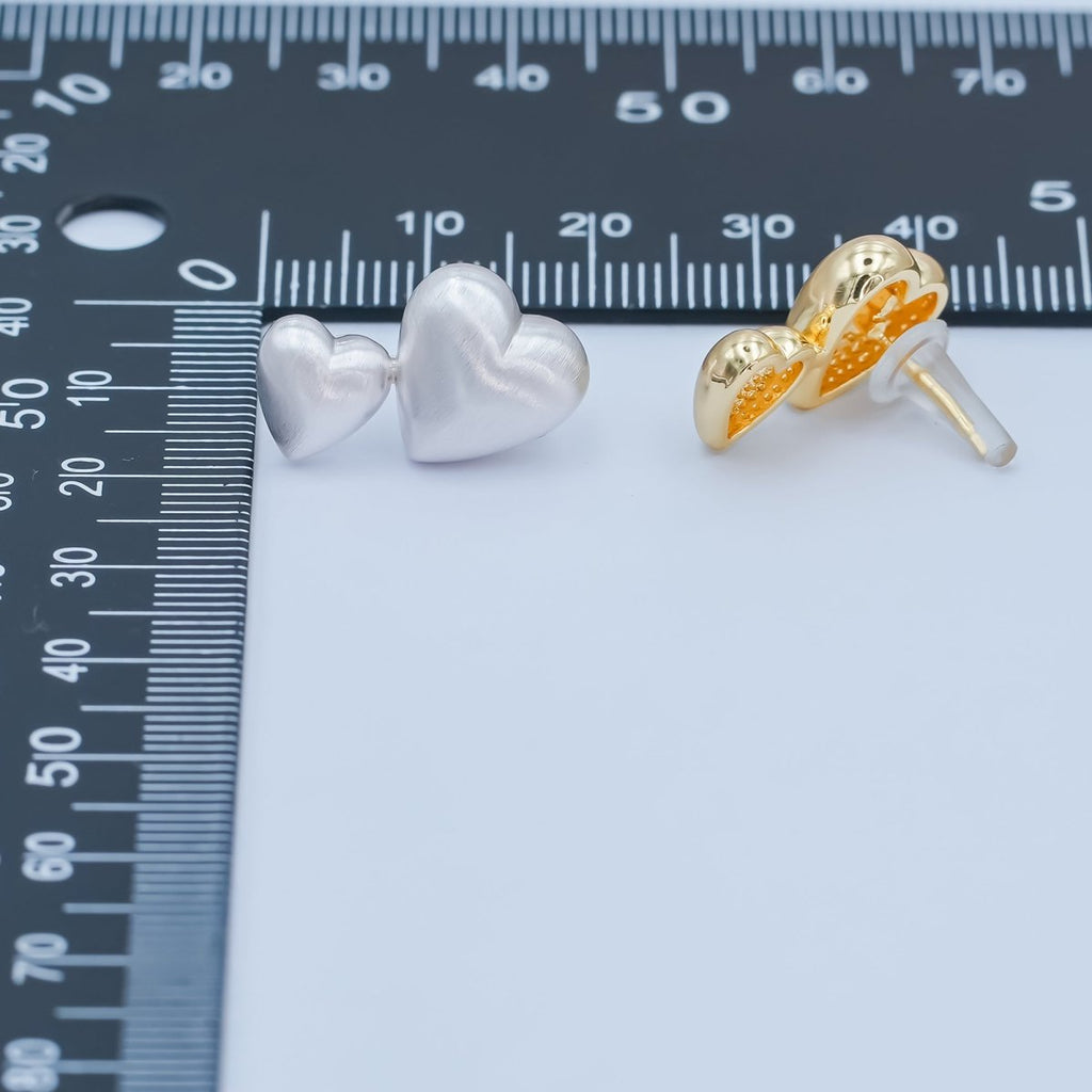 Double Minimalist Heart Stud Earrings in Gold & Silver | AE968 AE979 