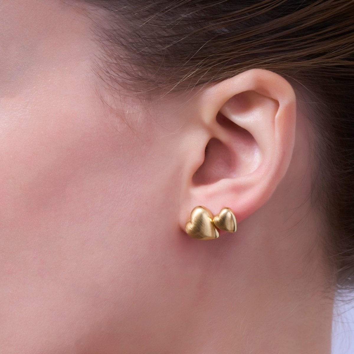 Double Minimalist Heart Stud Earrings in Gold & Silver | AE968 AE979 