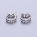 Double Round Clear CZ Bar 10mm Silver Huggie Earrings | AB130 - DLUXCA