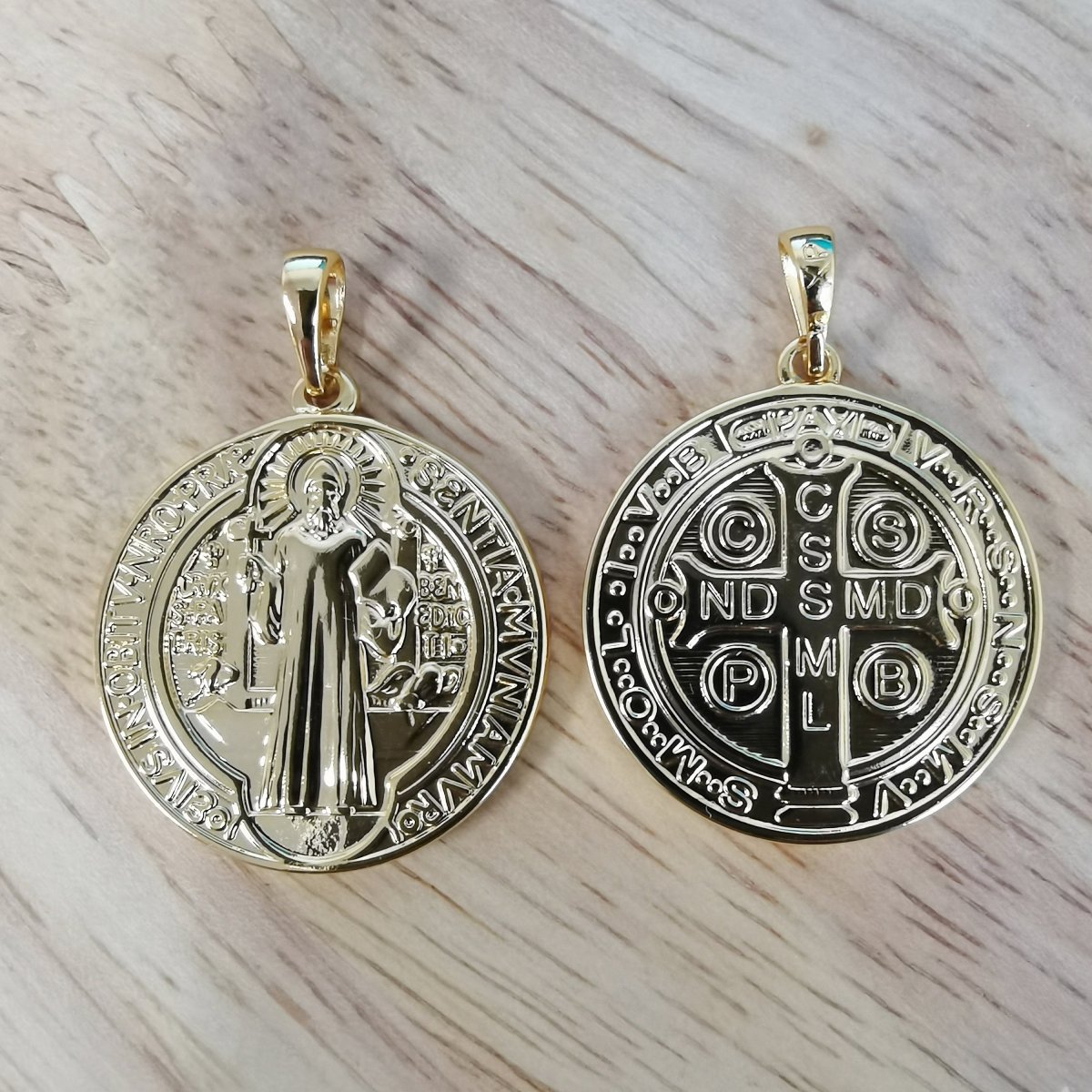 Double Sided Gold plated Coin Saint Benedict Charm Medallion for Bracelet Necklace Pendant Earring Findings for Jewelry Making H-866 I-756 - DLUXCA