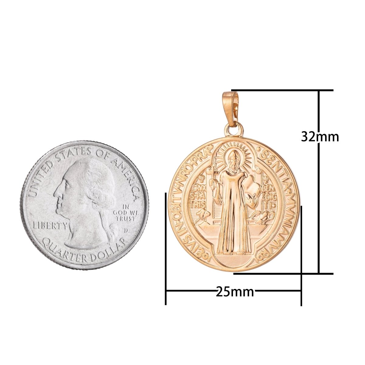Double Sided Gold plated Coin Saint Benedict Charm Medallion for Bracelet Necklace Pendant Earring Findings for Jewelry Making H-866 I-756 - DLUXCA