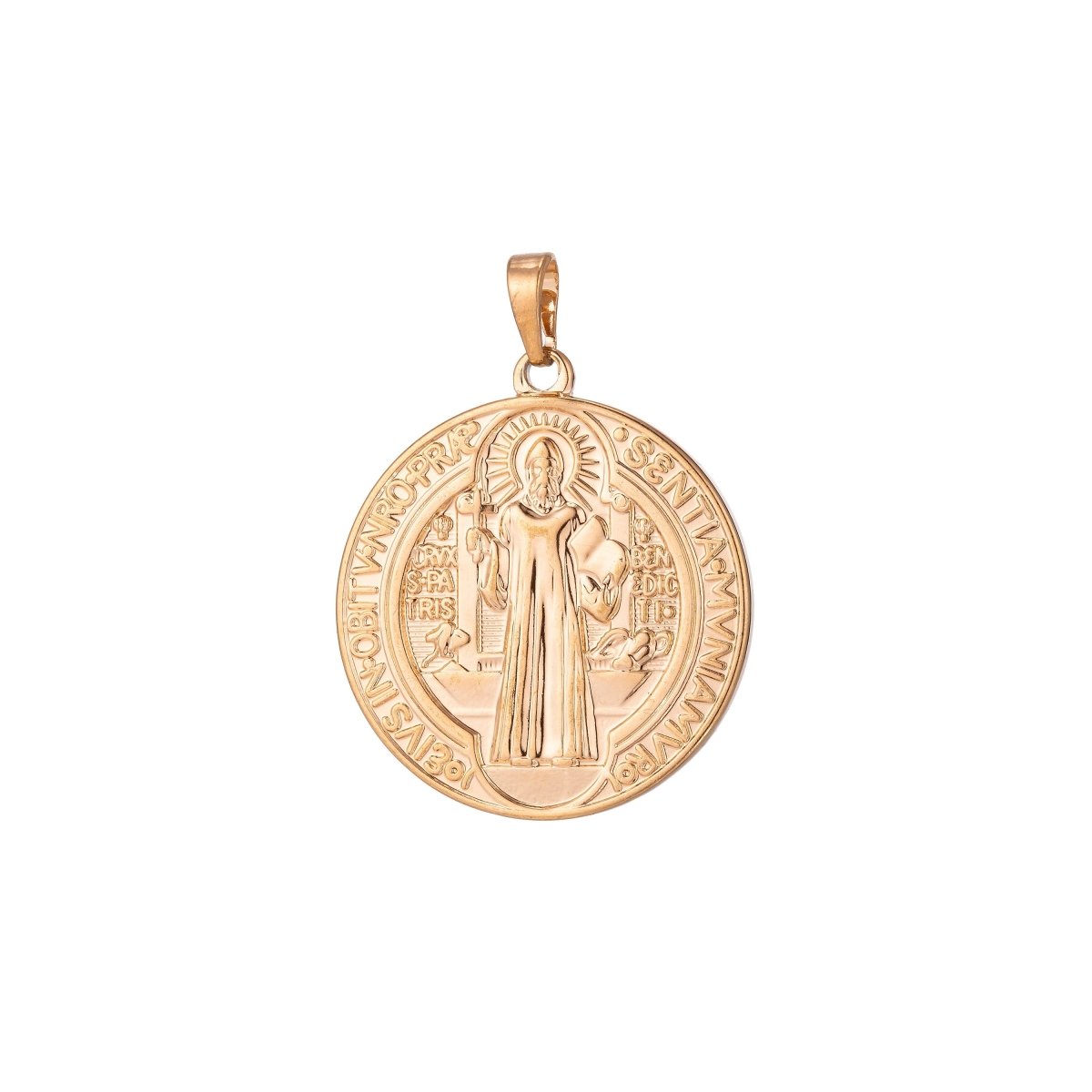 Double Sided Gold plated Coin Saint Benedict Charm Medallion for Bracelet Necklace Pendant Earring Findings for Jewelry Making H-866 I-756 - DLUXCA