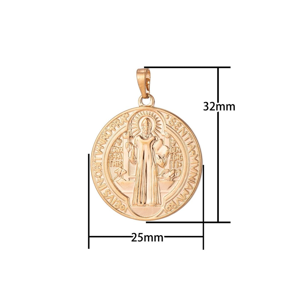 Double Sided Gold plated Coin Saint Benedict Charm Medallion for Bracelet Necklace Pendant Earring Findings for Jewelry Making H-866 I-756 - DLUXCA