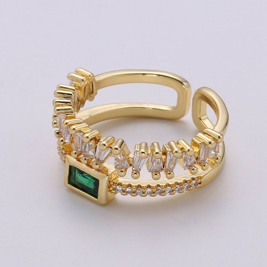 Double Stack gemstone ring- cocktail gemstone ring - topaz ring - Dainty Gold Open ring - Adjustable Gold band ring blue Pink Green Cz Ring R-155 to R-157 - DLUXCA