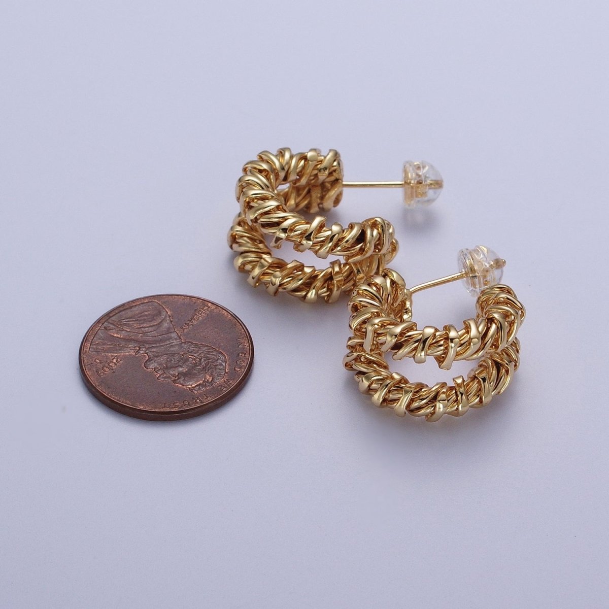 Double Twisted 18mm C Shaped Hoops Stud Earrings in Silver| AD-110