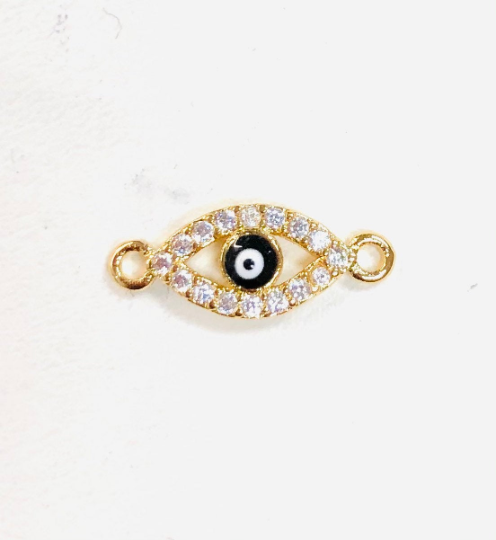 Cubic Zirconia Outlined Evil Eye Protection Gold plated  Cooper Charm Connector Crystal Rhinestone CZ Pave Czech Made For Bracelet F-338 F-615 F-616