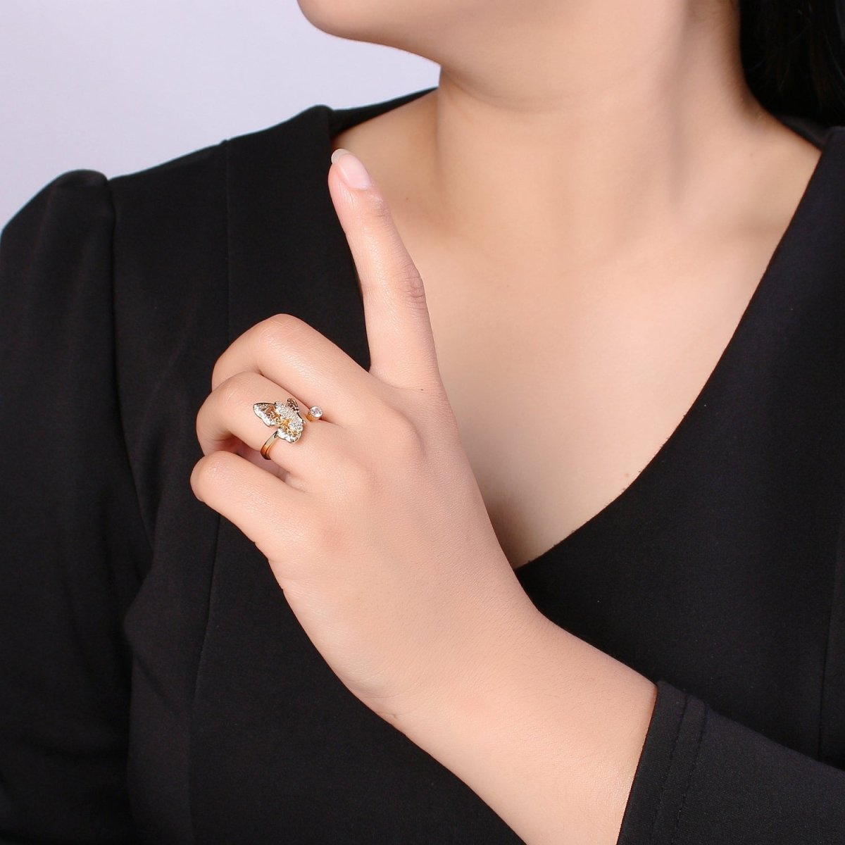 Elegant 18K Gold plated Butterfly Adjustable Ring O-359 - DLUXCA