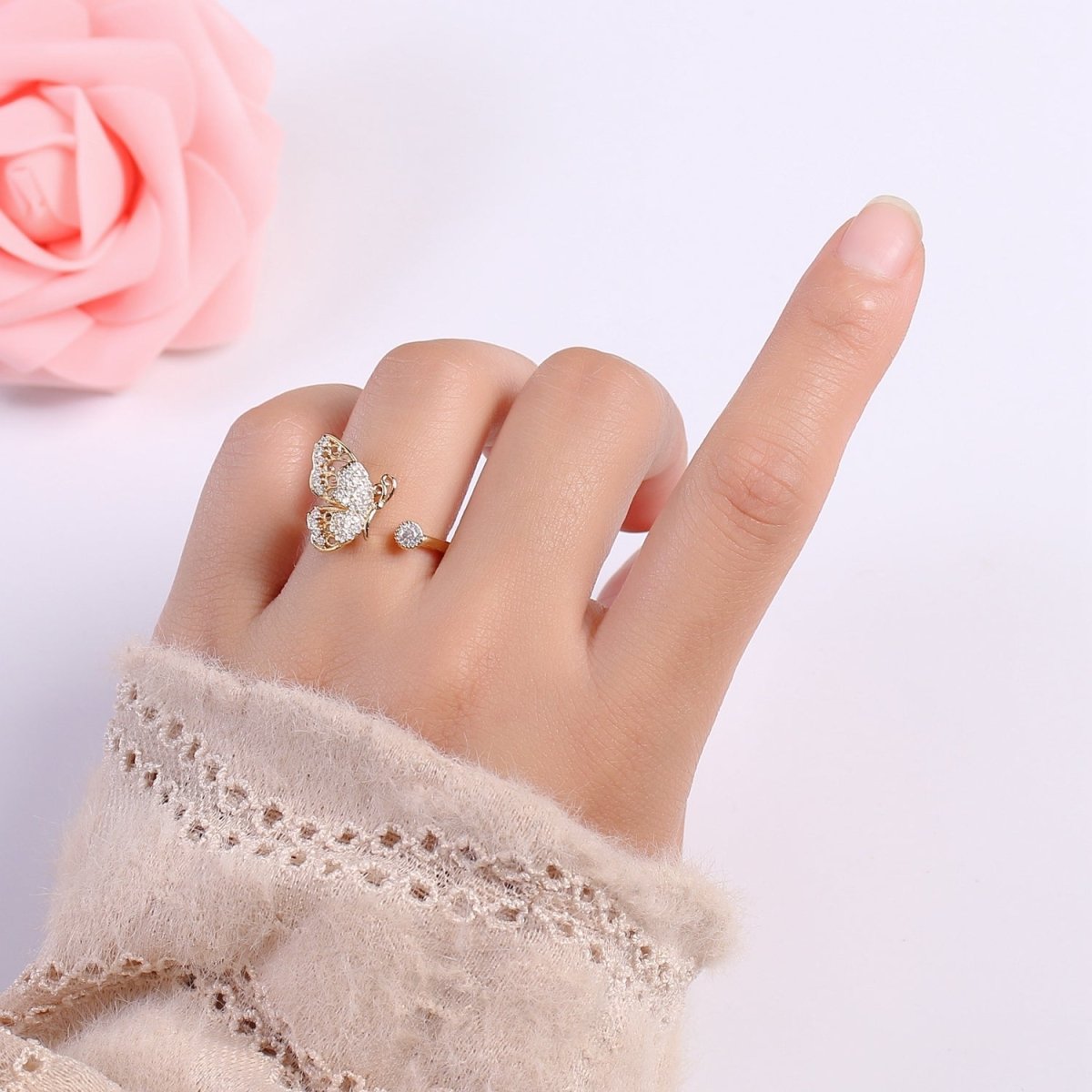 Elegant 18K Gold plated Butterfly Adjustable Ring O-359 - DLUXCA