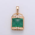 Elegant Jade Emerald Natural Wisdom Healing Dream Stone Gold plated Gemstone Necklace Jewelry Pendant Lock Lucky Clover Charm - DLUXCA