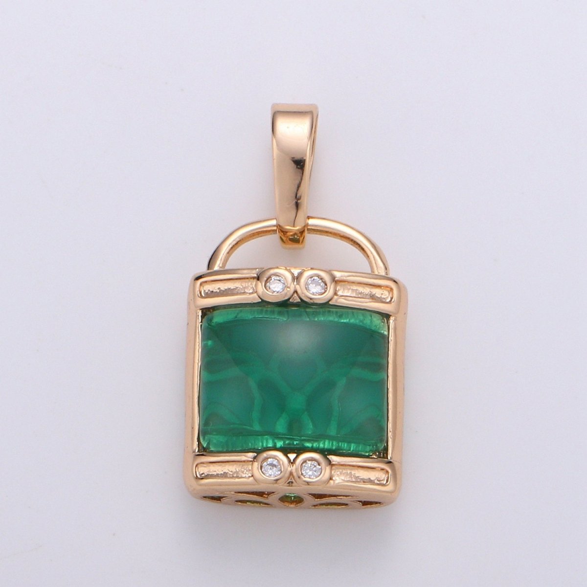 Elegant Jade Emerald Natural Wisdom Healing Dream Stone Gold plated Gemstone Necklace Jewelry Pendant Lock Lucky Clover Charm - DLUXCA