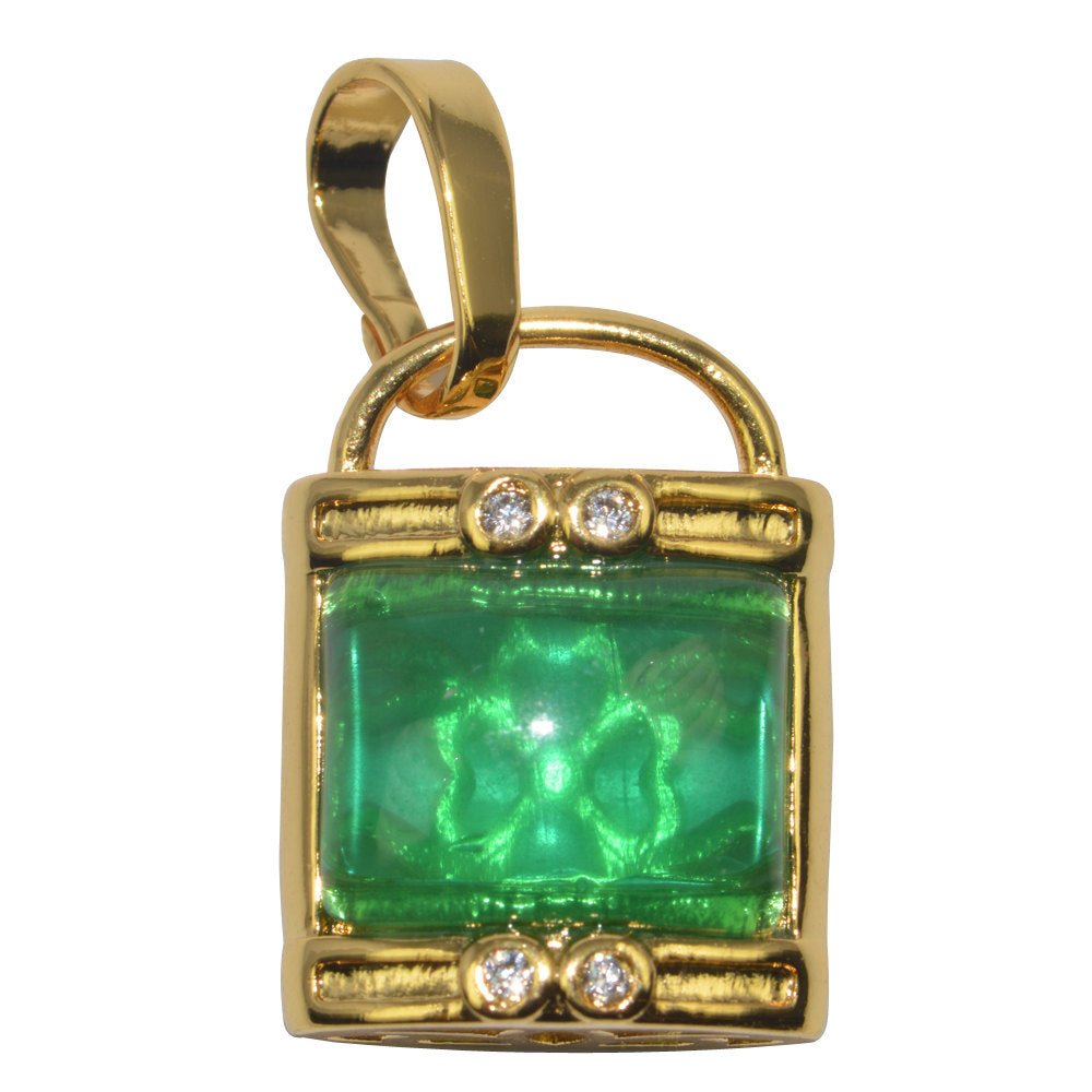 Elegant Jade Emerald Natural Wisdom Healing Dream Stone Gold plated Gemstone Necklace Jewelry Pendant Lock Lucky Clover Charm - DLUXCA