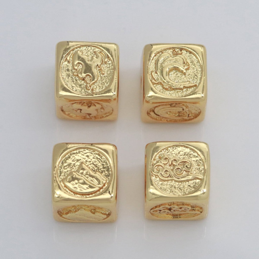 Element Bead Collection Gold Element Charm Fire Wind Earth Ocean Wave Bead Spacer 14K Gold plated Cube Beads for Bracelet Supply B-637 to B-640