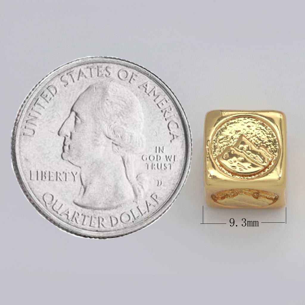 Element Bead Collection Gold Element Charm Fire Wind Earth Ocean Wave Bead Spacer 14K Gold plated Cube Beads for Bracelet Supply B-637 to B-640