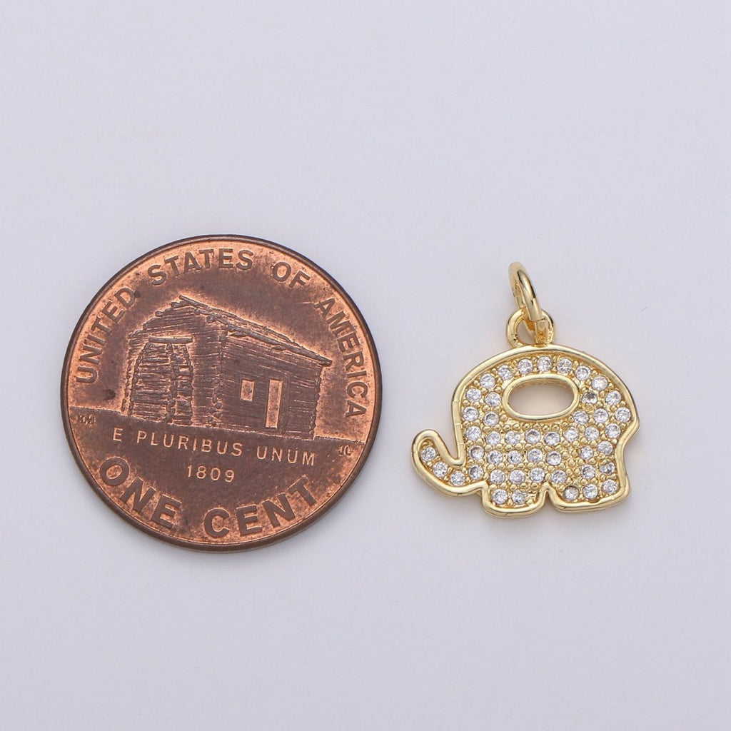 Elephant 14K Gold plated Charm Good Luck Charms, Micro Pave Deity Charm, Clear CZ Gold Charm, Wisdom Charm Dainty Jewelry Supply D-760 - DLUXCA