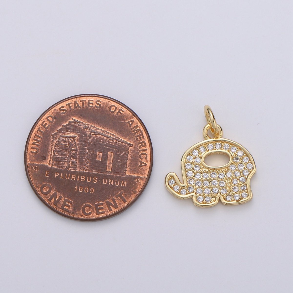 Elephant 14K Gold plated Charm Good Luck Charms, Micro Pave Deity Charm, Clear CZ Gold Charm, Wisdom Charm Dainty Jewelry Supply D-760 - DLUXCA