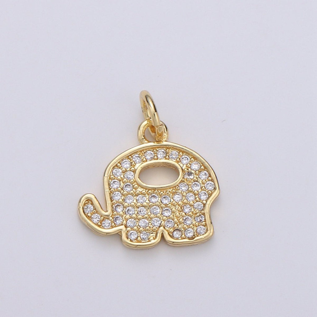 Elephant 14K Gold plated Charm Good Luck Charms, Micro Pave Deity Charm, Clear CZ Gold Charm, Wisdom Charm Dainty Jewelry Supply D-760 - DLUXCA