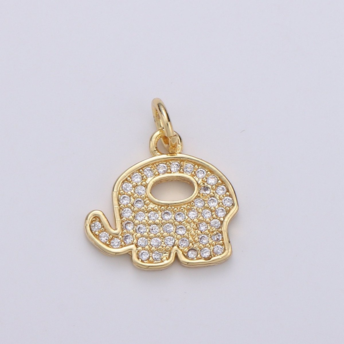 Elephant 14K Gold plated Charm Good Luck Charms, Micro Pave Deity Charm, Clear CZ Gold Charm, Wisdom Charm Dainty Jewelry Supply D-760 - DLUXCA