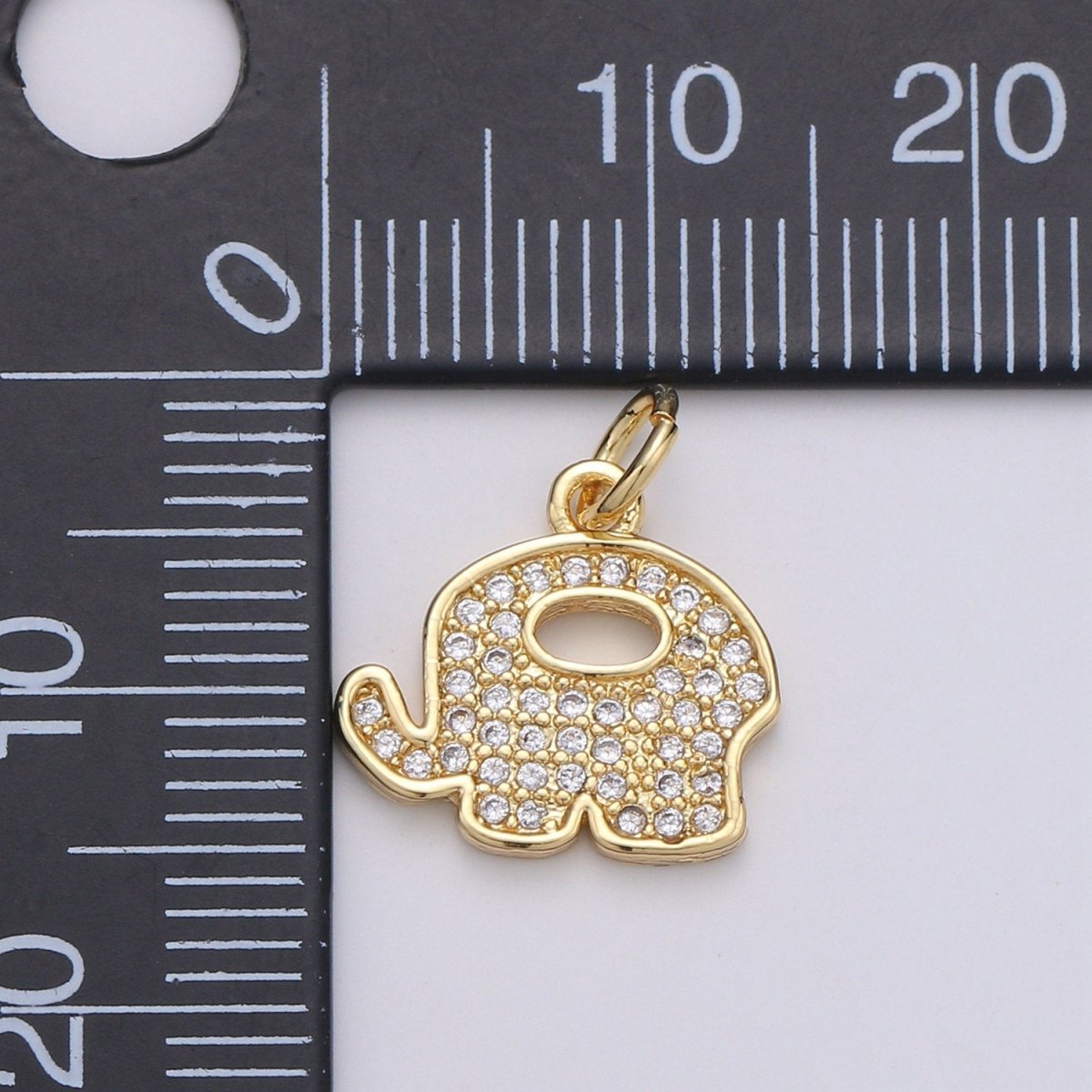 Elephant 14K Gold plated Charm Good Luck Charms, Micro Pave Deity Charm, Clear CZ Gold Charm, Wisdom Charm Dainty Jewelry Supply D-760 - DLUXCA