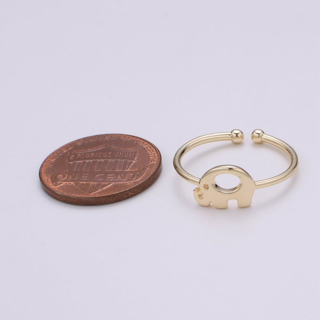 Elephant 18k Gold Ring, Adjustable Gold Curb Ring, Simple Animal Ring, The Forest R-266 - DLUXCA