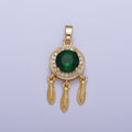 Emerald Green Cz Charm in 16K Gold plated Dream Catcher Charm Necklace Pendant Boho Charm for Jewelry Making Bohemian Inspired X-696 - DLUXCA