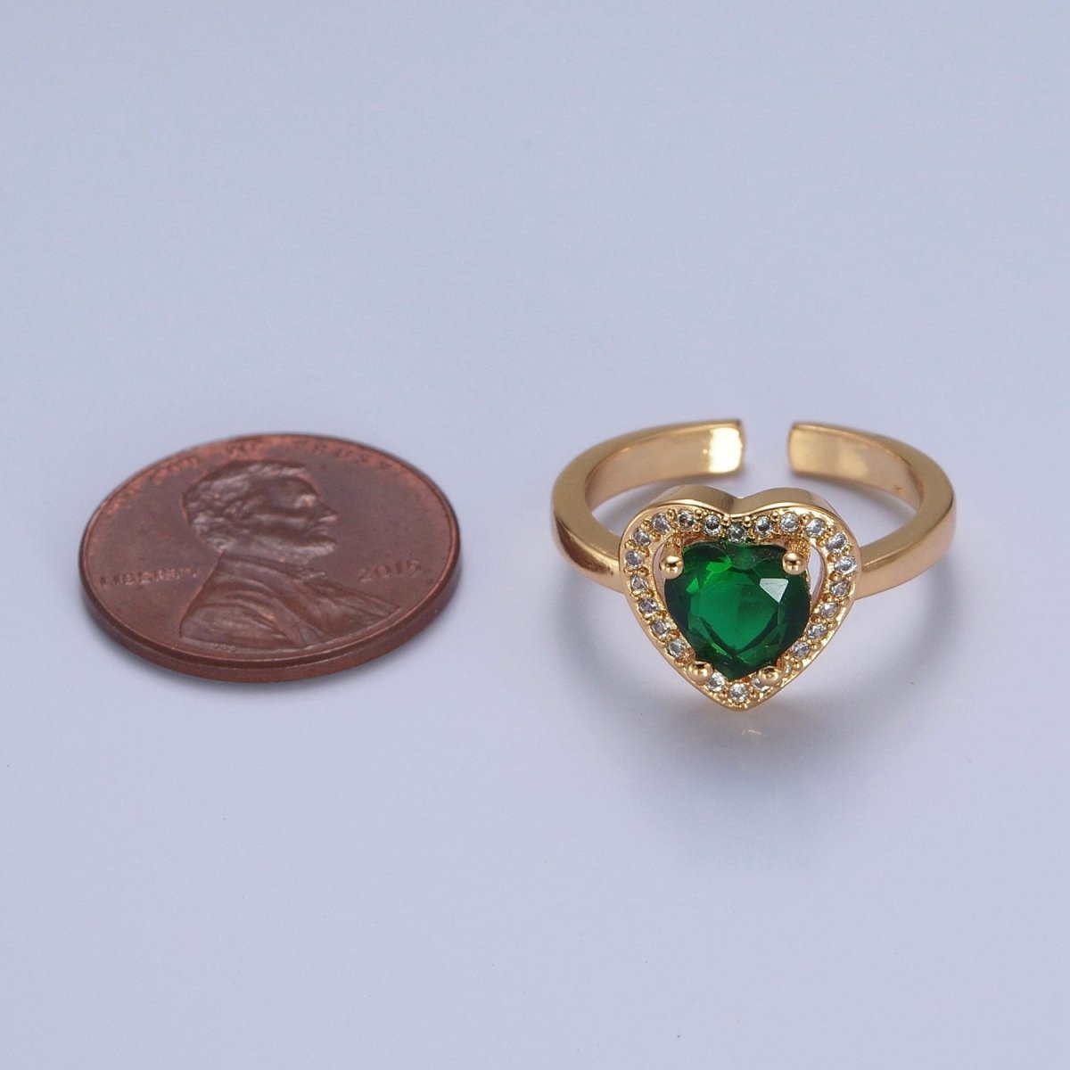 Emerald Green Heart CZ Promise Ring O-786 - DLUXCA