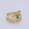 Emerald Green Micro Paved Cubic Zirconia Twist Rope Gold Signet Ring | X-564 - DLUXCA