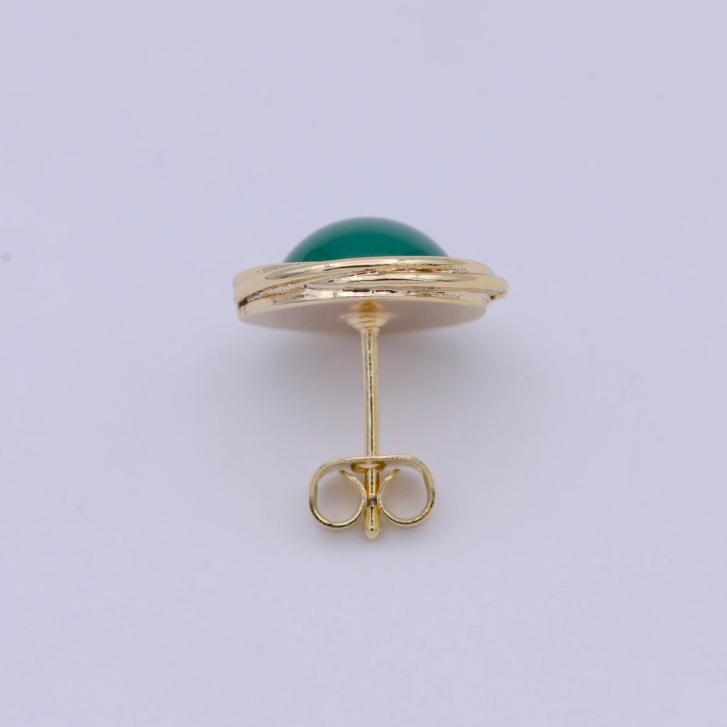 Emerald Studs Earring - Emerald Jewelry - Small Round Emerald Earrings - Green Stone Earring Q-164 - DLUXCA