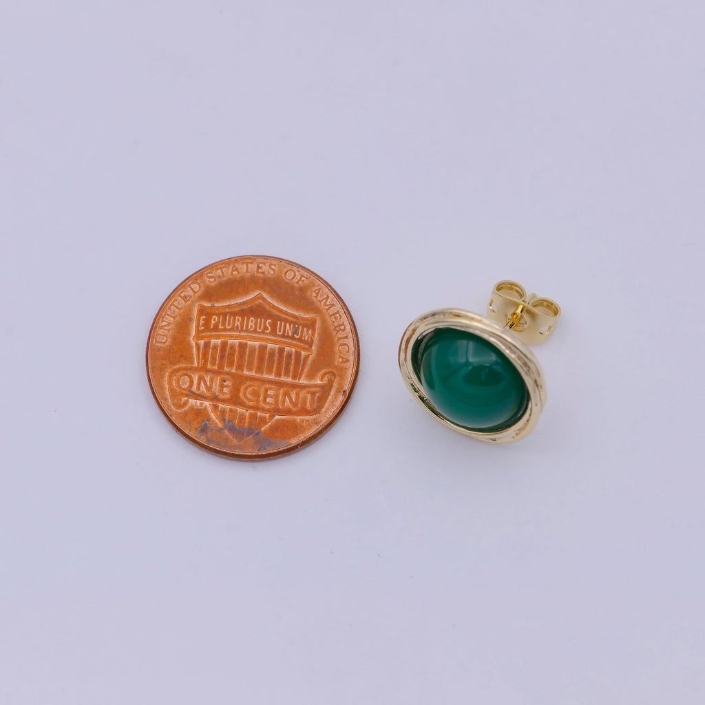 Emerald Studs Earring - Emerald Jewelry - Small Round Emerald Earrings - Green Stone Earring Q-164 - DLUXCA