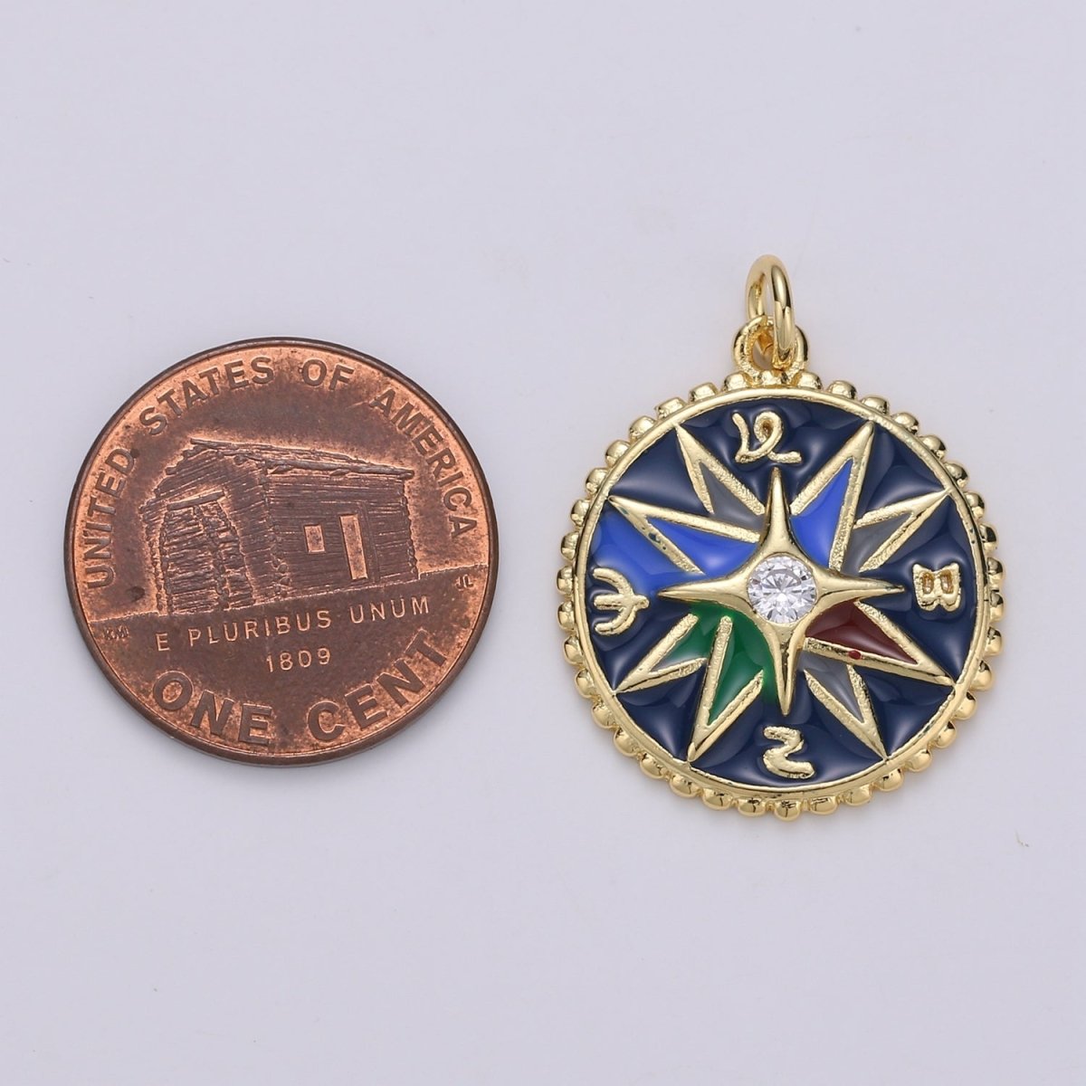 Enamel charms 24K Gold plated compass charm, Epoxy Blue pendant, talisman charm Travel Jewelry Adventure Designer Inspired Necklace D-866 - DLUXCA