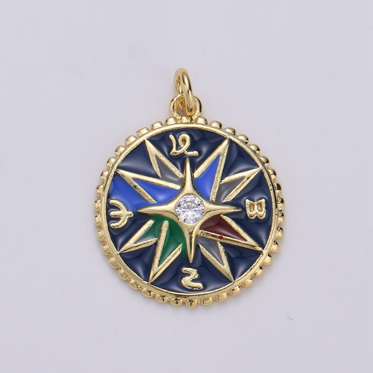 Enamel charms 24K Gold plated compass charm, Epoxy Blue pendant, talisman charm Travel Jewelry Adventure Designer Inspired Necklace D-866 - DLUXCA