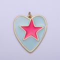 Enamel Colorful Five Point Star On Heart Shape Pendant, 14K Gold plated Blue Enamel Charm N-300 - DLUXCA