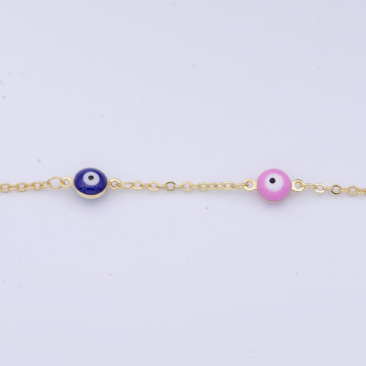 Enamel Evil Eye Chain, Wholesale 24k Gold plated Beaded Chain, Enamel Satellite Chain for Jewelry Making Findings | ROLL-868 Clearance Pricing - DLUXCA