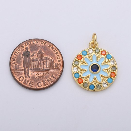 Enamel Flower Pendant, Dainty 14k Gold plated Daisy Charm - Micro Pave Floral Garden Spring Summer Jewelry for Necklace Component Supply  D-629