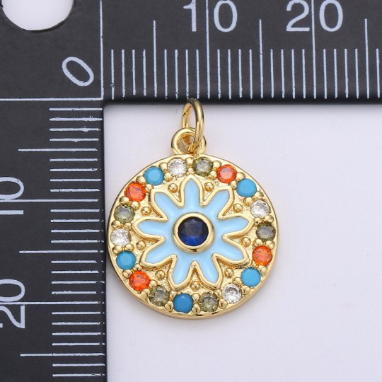 Enamel Flower Pendant, Dainty 14k Gold plated Daisy Charm - Micro Pave Floral Garden Spring Summer Jewelry for Necklace Component Supply  D-629