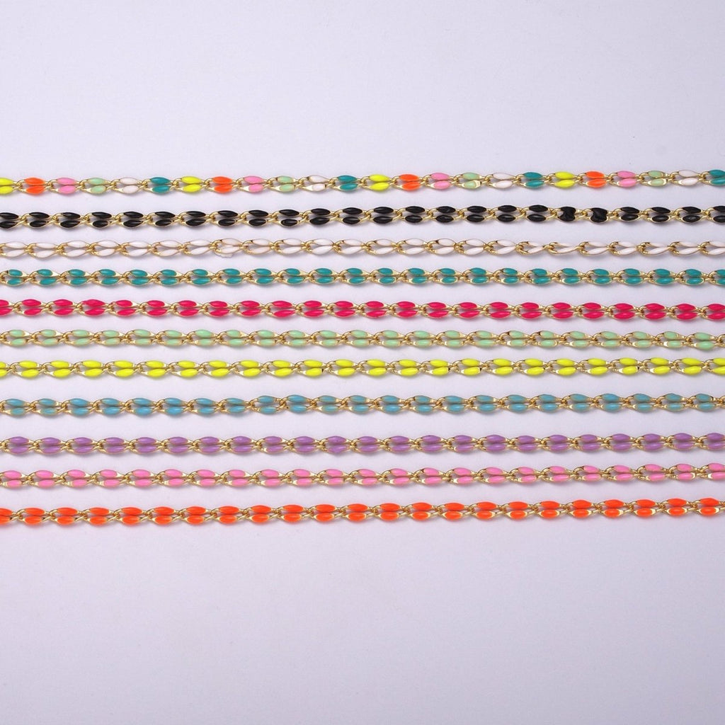 Enamel Gold plated Colored Chain 2.9mm width Colorful Chain, Chunky Statement Chain Link chain 16, 18 inch + 2 inch extender | WA-337 to WA-358 Clearance Pricing - DLUXCA