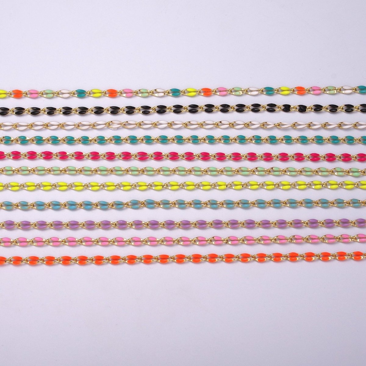 Enamel Gold plated Colored Chain 2.9mm width Colorful Chain, Chunky Statement Chain Link chain 16, 18 inch + 2 inch extender | WA-337 to WA-358 Clearance Pricing - DLUXCA