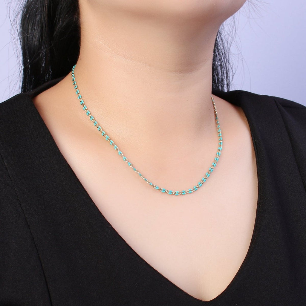 Enamel Gold plated Colored Chain 2.9mm width Colorful Chain, Chunky Statement Chain Link chain 16, 18 inch + 2 inch extender | WA-337 to WA-358 Clearance Pricing - DLUXCA