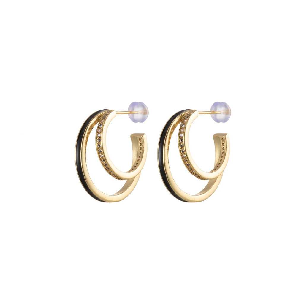 Enamel Hoops Gold, 14K Gold plated Hoops, Large Gold Hoop Earrings, Small Hoops Black Pink Red White Earrings, Chunky Light Hoops P-206~P-209 - DLUXCA