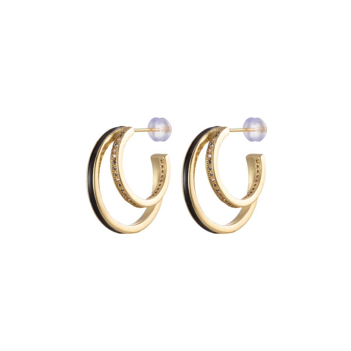Enamel Hoops Gold, 14K Gold plated Hoops, Large Gold Hoop Earrings, Small Hoops Black Pink Red White Earrings, Chunky Light Hoops P-206~P-209 - DLUXCA