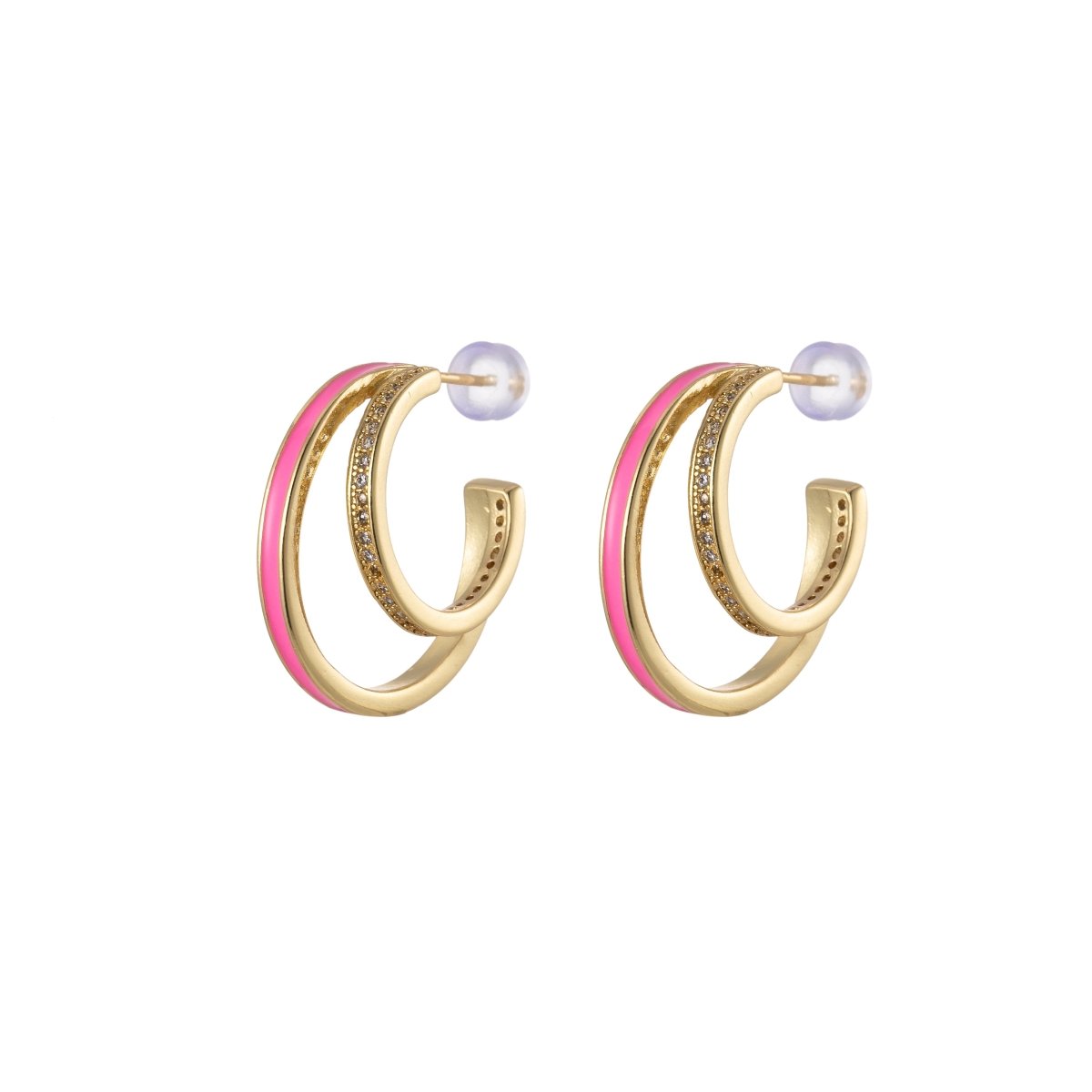 Enamel Hoops Gold, 14K Gold plated Hoops, Large Gold Hoop Earrings, Small Hoops Black Pink Red White Earrings, Chunky Light Hoops P-206~P-209 - DLUXCA
